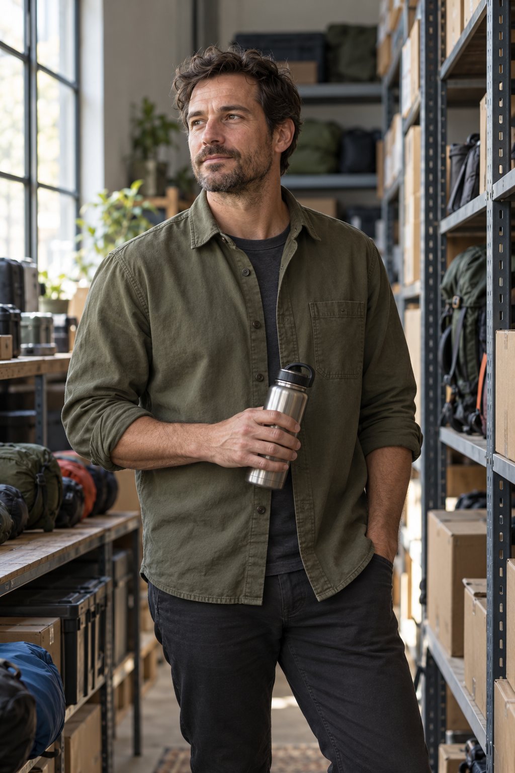 Javier Ortega, fundador de 24Bottle, con un termo en el almacén
